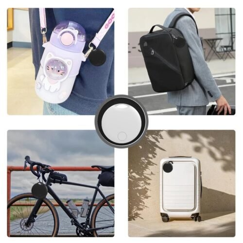 The Snitch tracker on a bag, backpack, bike and suitcase